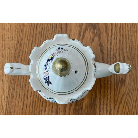 Porcelain Blue Floral Teapot With Gold Details & Bird Spout 5 1/2” - Picture 3 of 6
